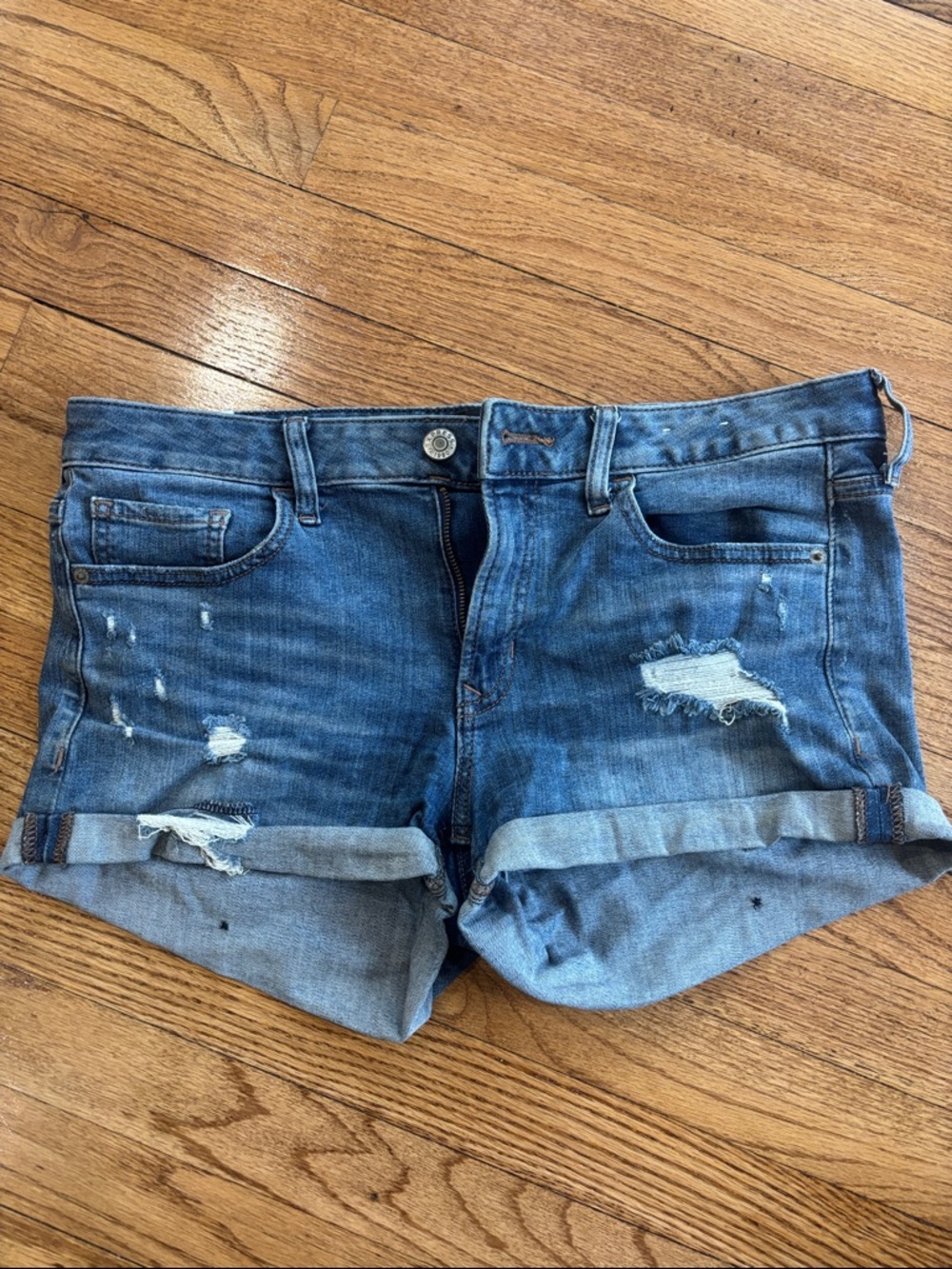 Express Denim Distressed Roll-Cuff Women's Shorts - Blue